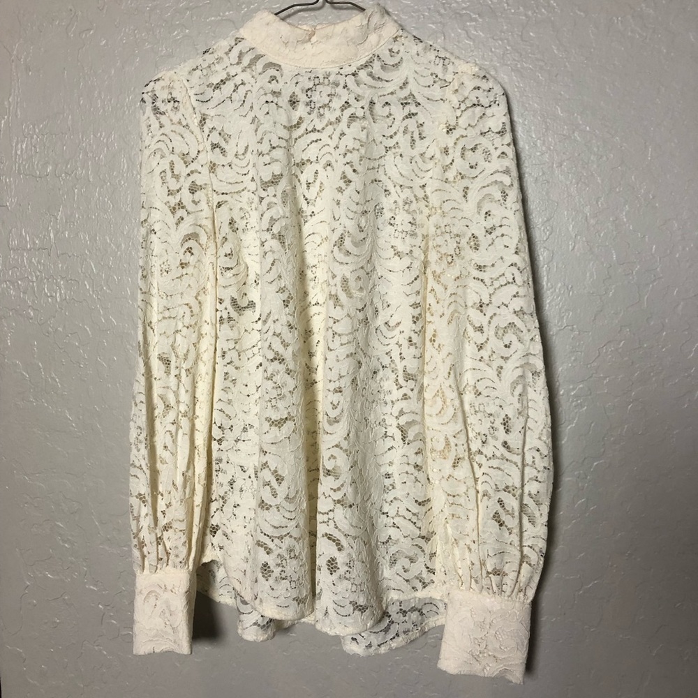 Romantic high collar lace blouse